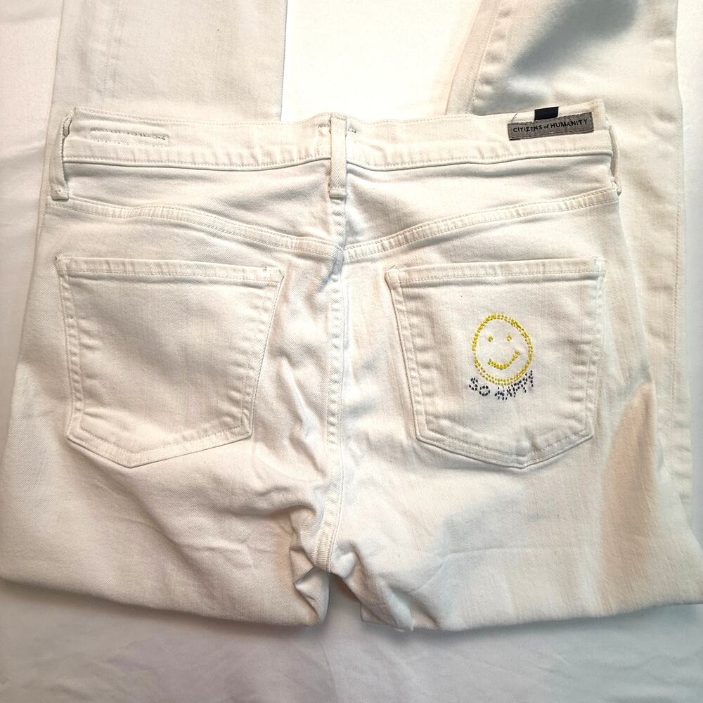 CITIZEN OF HUMANITY Elsa Mid Rise Slim Fit Crop White Embroidered Jeans Size 28 - Picture 5 of 15